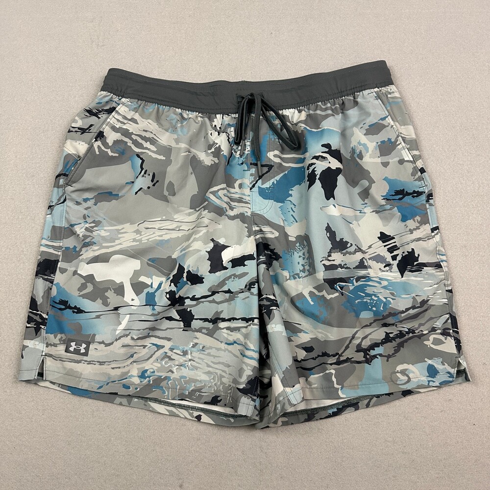 Under Armour Shorts Men Extra Large Gray Camo Athletic Drawstring Performance XL